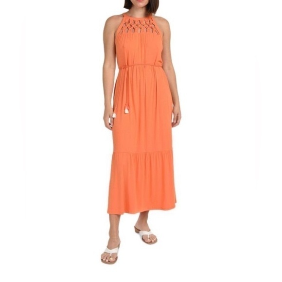 Daniel Rainn Women’s Braided Halter Maxi NWOT Size M Orange - Picture 1 of 11